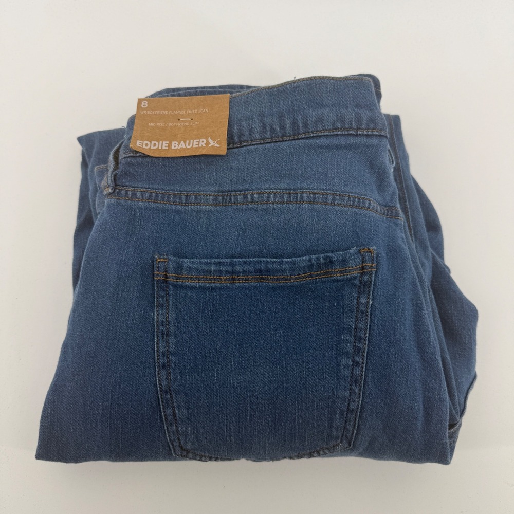 Eddie Bauer Flannel Lined Jeans Womens 8 Mid Rise Boyfriend Slim Denim